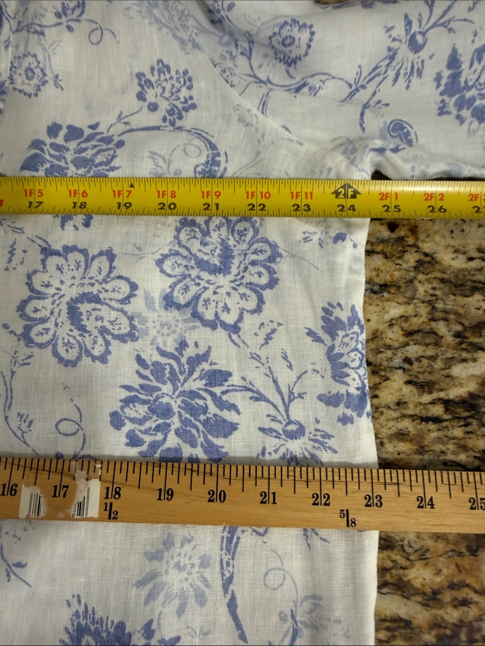 L.L.Bean 100% Linen Floral Button Front Blouse Blue White XL Mandarin Collar - Picture 10 of 12
